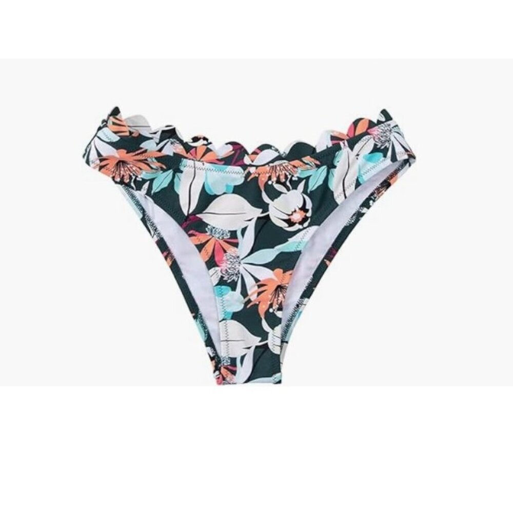 Cupshe Green Scalloped Edge Printed Bikini Bottom - Size M, NWOT